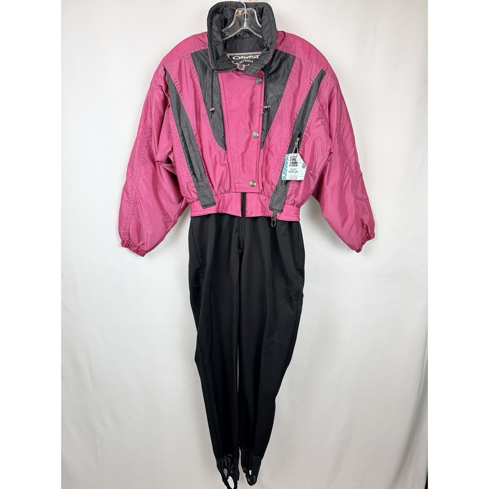 Vintage OSSI Ski Suit Womens 10 Schoeller One Piece Pink Black Après Ski‎ Rare